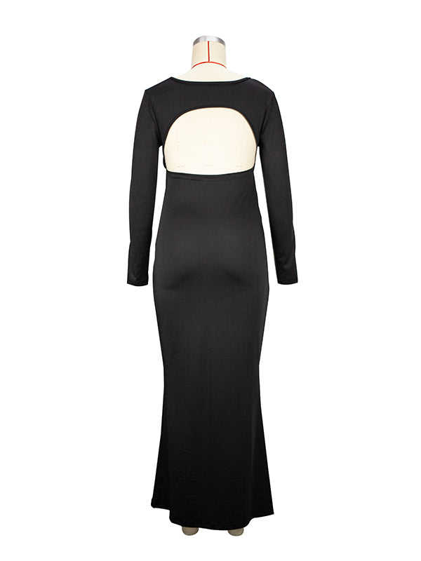 fotobeyou Black Cut Out Mermaid Crop Long Sleeve Backless Bodycon Cocktail Club Party Photoshoot Maternity Maxi Dress