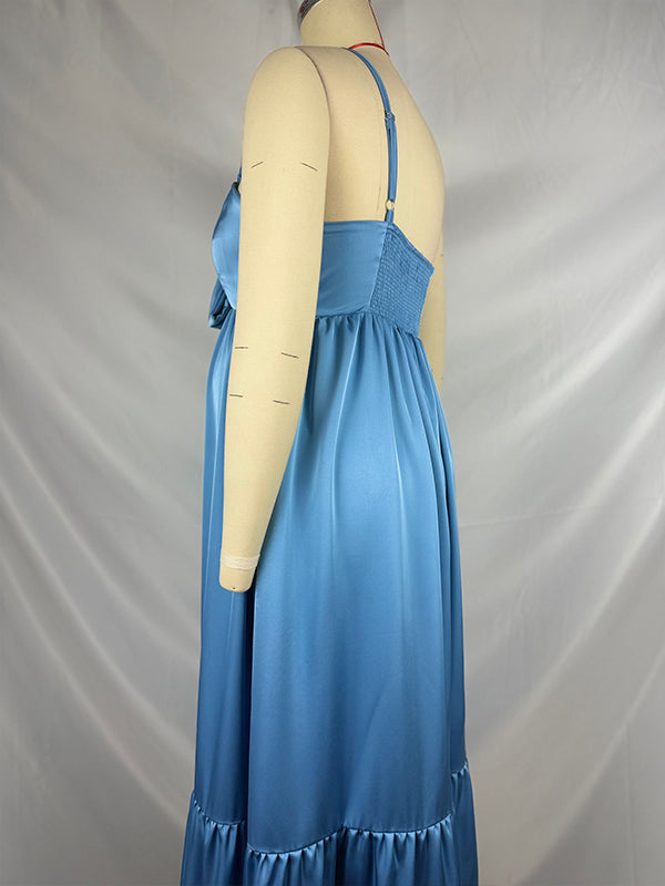 fotobeyou Satin Big Bow One Shoulder A-line Elegant Maternity Baby Shower Maxi Dress