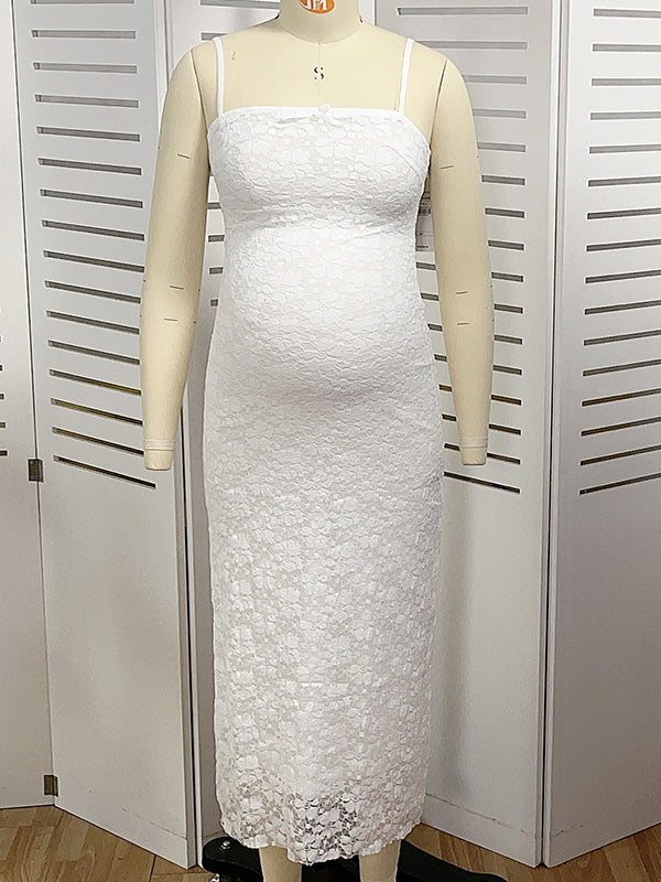 fotobeyou White Lace Bow Mermaid Bodycon Elegant Photoshoot Baby Shower Maternity Maxi Dress