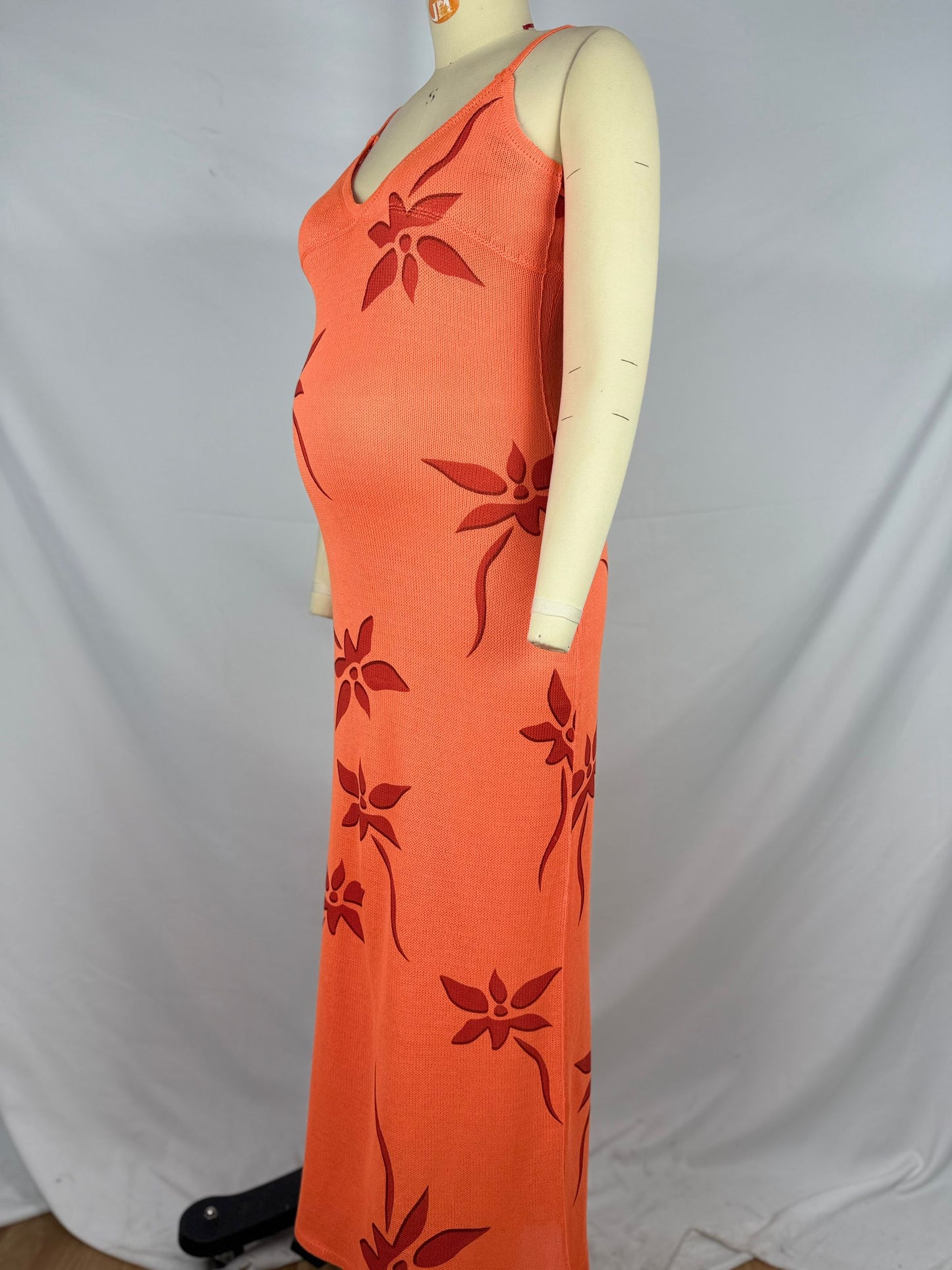 fotobeyou Nacarat Striped Stamp Bodycon Vacation Beach Maternity Photoshoot Maxi Dress