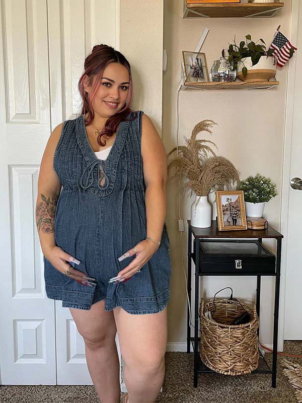 fotobeyou Dark Blue Bow Pockets Draped Denim Daily Going Out Maternity Jumpsuit