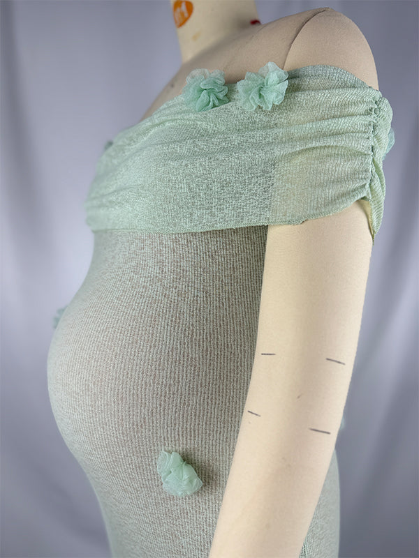 Matcha 3D Flowers Off Shoulder Plus Size Baby Shower Maternity Maxi Dress