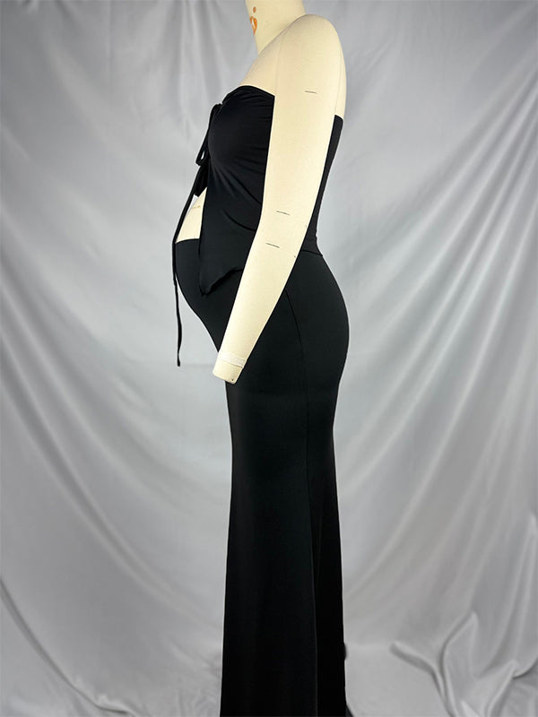 fotobeyou 2-in-1 Tie Slit Mermaid Photoshoot Maternity Maxi Dress