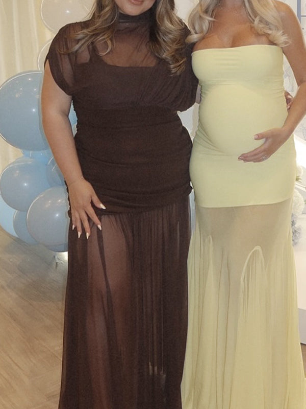 fotobeyou Yellow High Waisted Grenadine Maternity Photoshoot Maxi Dress