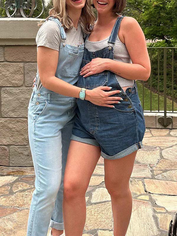 fotobeyou Buttons Pockets Chic Going Out Adjustable Loose Maternity Denim Short Overall