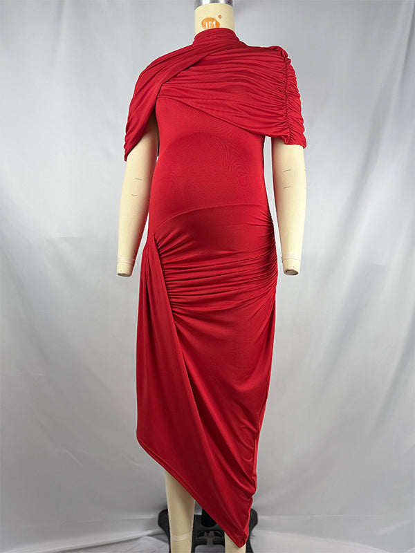 Irregular Ruched Side Slit Cape Sleeve ELegant Maternity Maxi Dress