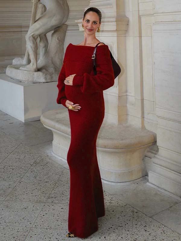 fotobeyou Off Shoulder Bodycon Two Piece Crochet Going Out Fashion Maternity Photoshoot Sweater Maxi Dress