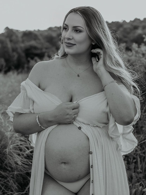 fotobeyou White Deep V-neck Button Down Boho Plus Photoshoot Maternity Maxi Dress
