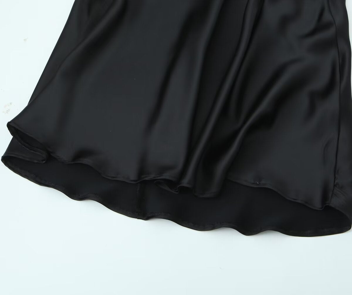 fotobeyou Black Halter Neck Solid Color Satin Texture Photoshoot Maternity Maxi Dress