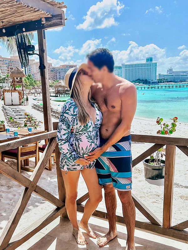 fotobeyou Green Stamp Duty lace-up Beach Vacation Maternity Photoshoot Bathing Suit