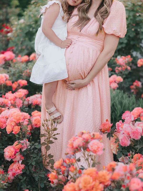 Single Breasted A-Line Slit Sweet Maternity Photoshoot Maxi Dress