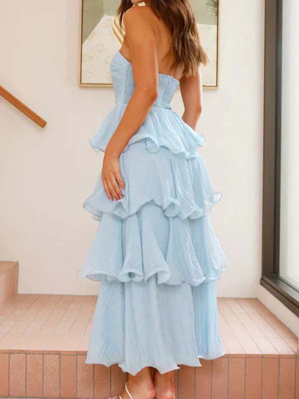 Bandeau Ruffle Tiered A-line Sweet Maternity Baby Shower Maxi Dress