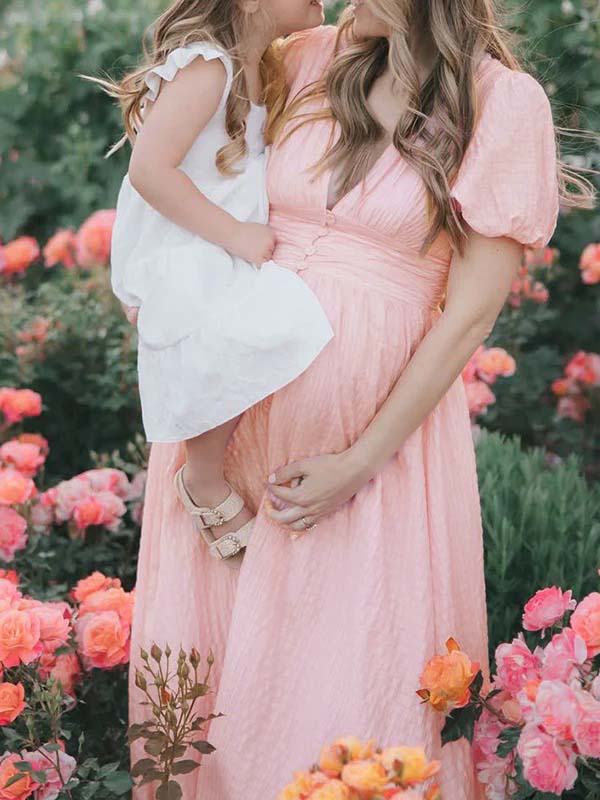 Single Breasted A-Line Slit Sweet Maternity Photoshoot Maxi Dress