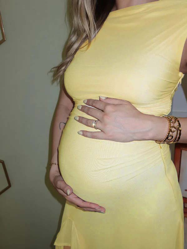 fotobeyou Yellow Mesh Ruffle One Shoulder Side Slit Maternity Maxi Dress