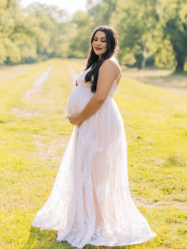 fotobeyou White Lace Boho Specially Maternity Photoshoot Maxi Dress