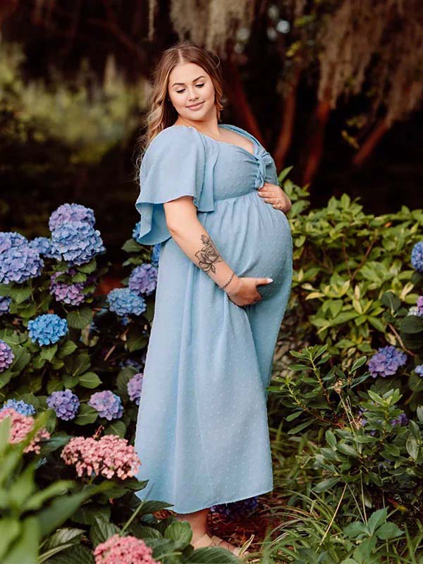 fotobeyou Bow Flowy Plus Size Photoshoot Maternity Maxi Dress