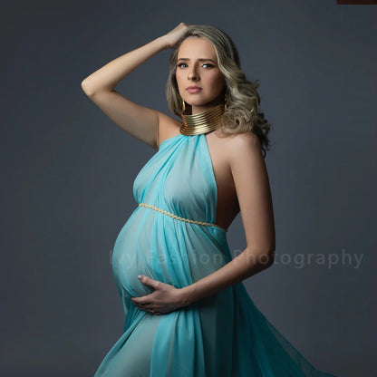 Maternity Elegant Long Gold Color Leather African Posing Gown