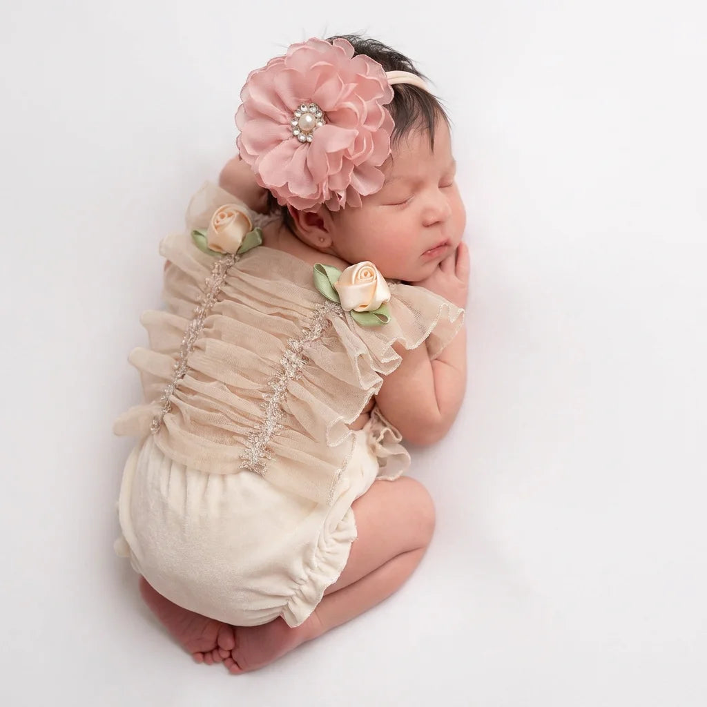 Smocked Chiffon Newborn Photography Set - Ruffled Blouse & Bloomers Outfit