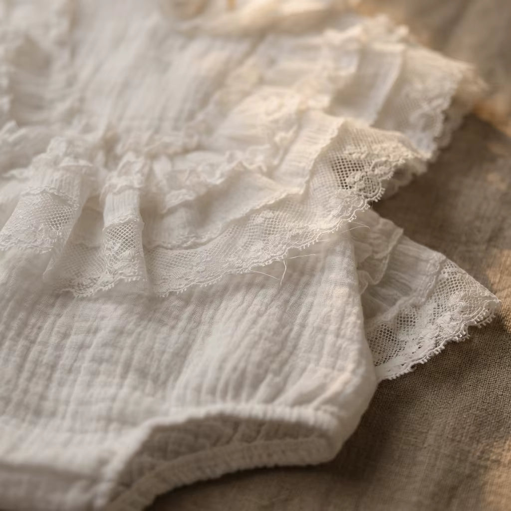 Premium White Lace Newborn Romper - Elegant Photography Outfit with Adjustable Back-Tie