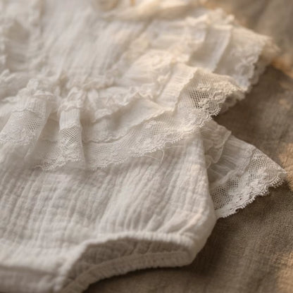 Premium White Lace Newborn Romper with Back-Tie