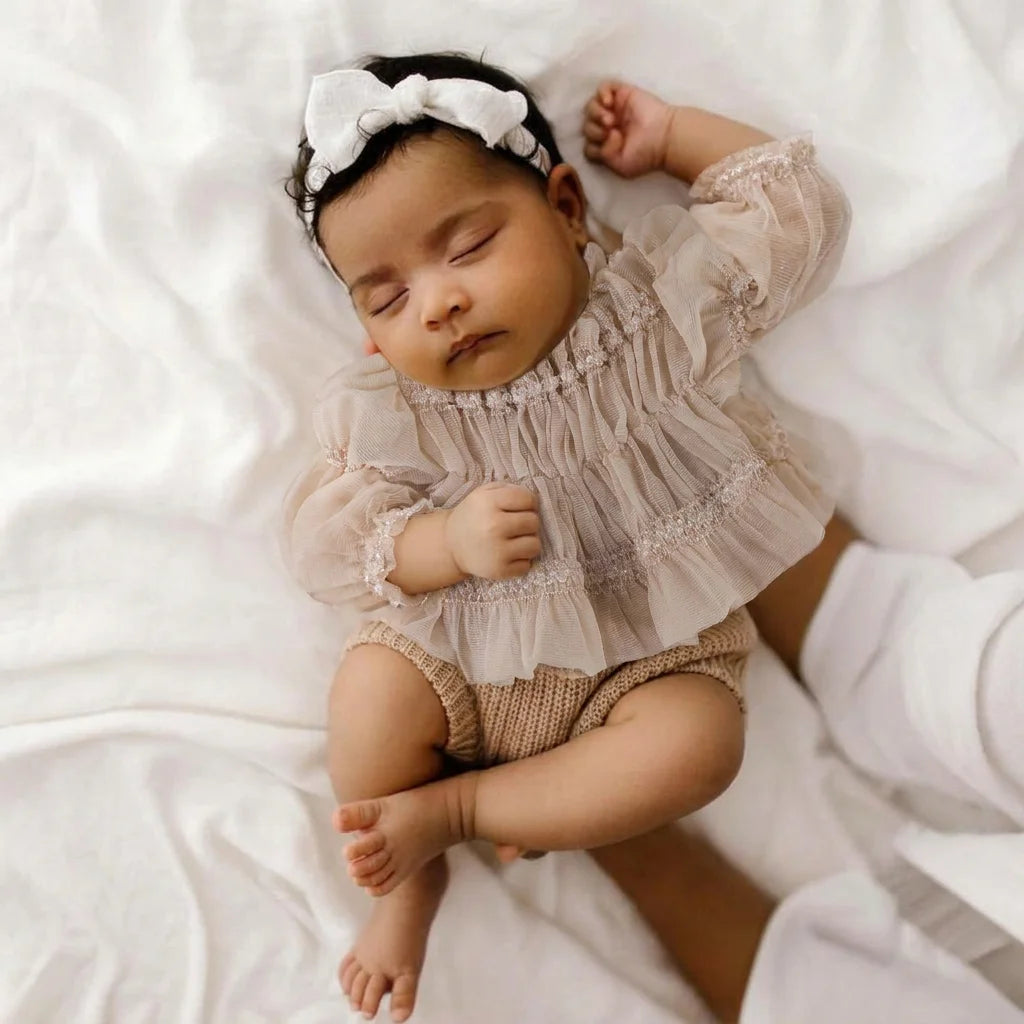 Pleated Chiffon Newborn Photography Set - Smocked Top & Knit Outfit