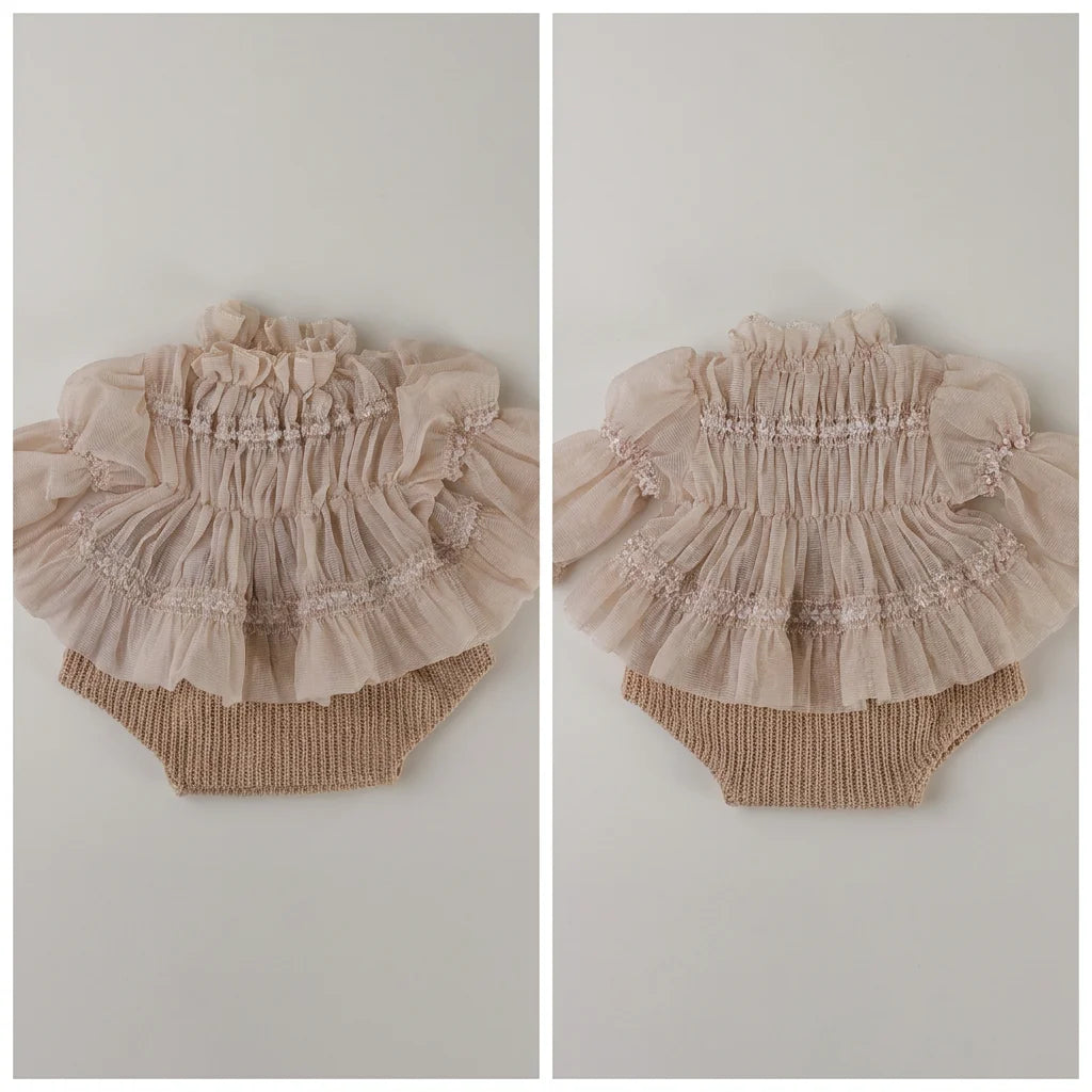 Pleated Chiffon Newborn Photography Set - Smocked Top & Knit Outfit