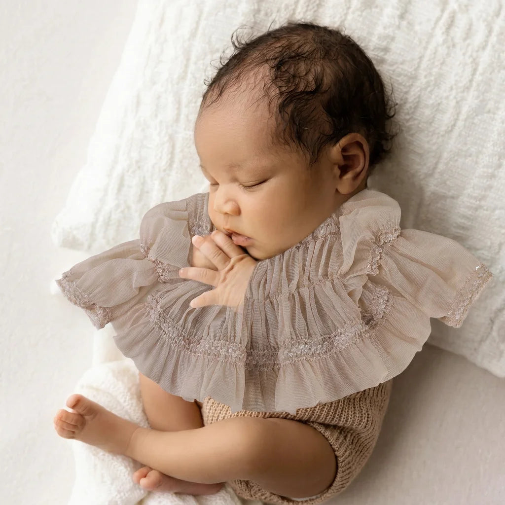 Pleated Chiffon Newborn Photography Set - Smocked Top & Knit Outfit