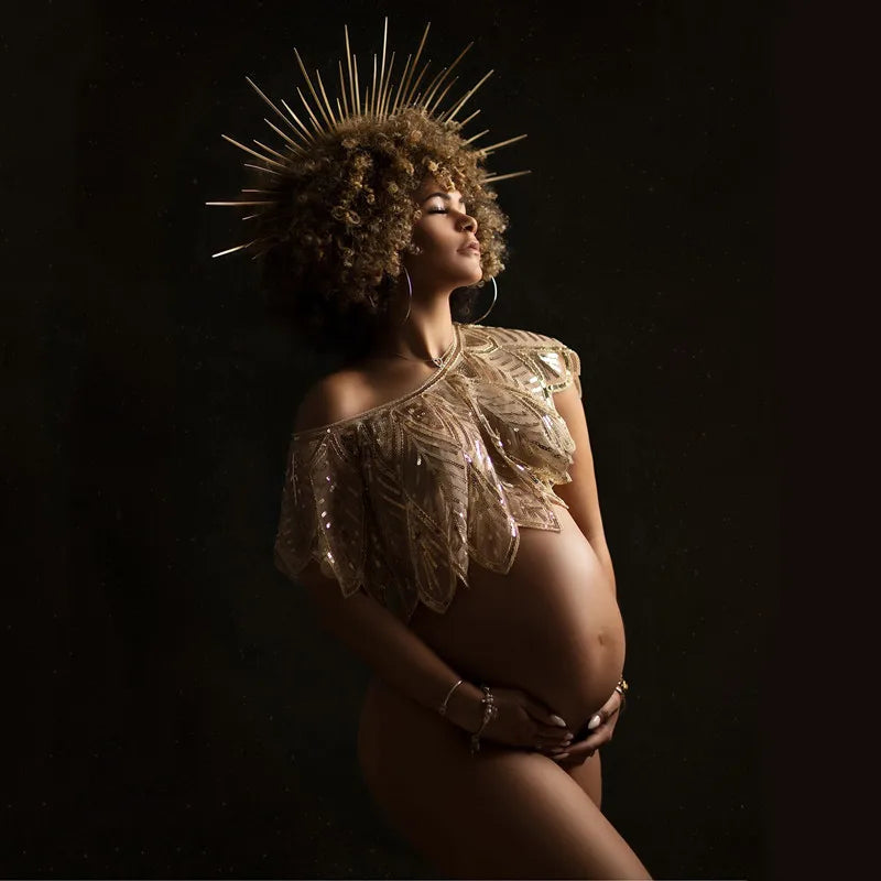 Maternity Sequins Tops Sequined Short Tanks See Through