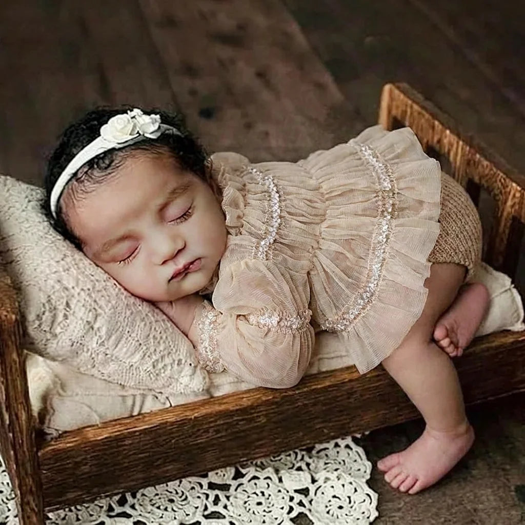 Pleated Chiffon Newborn Photography Set - Smocked Top & Knit Outfit