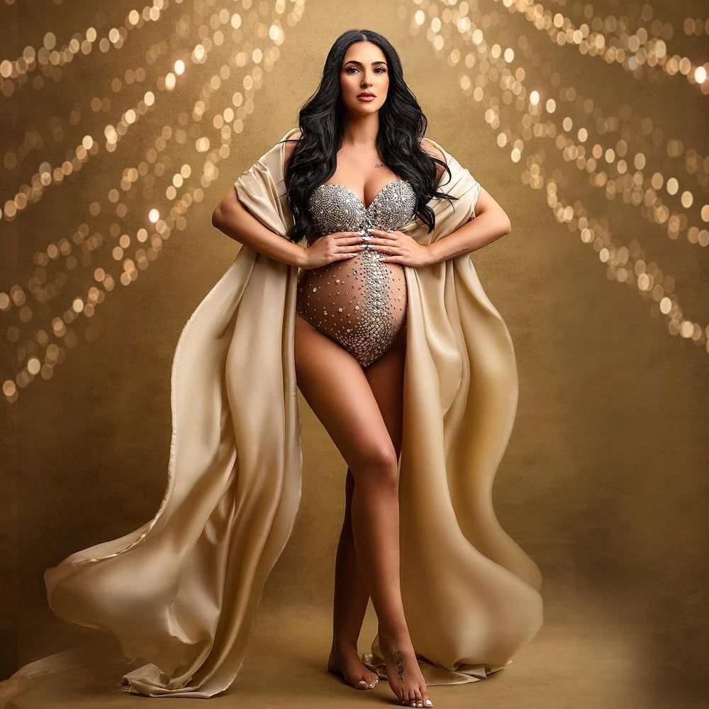 Maternity Rhinestones Pearl Stretch Jumpsuits Dress Photographic