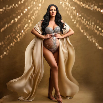 Maternity Rhinestones Pearl Stretch Jumpsuits Dress Photographic