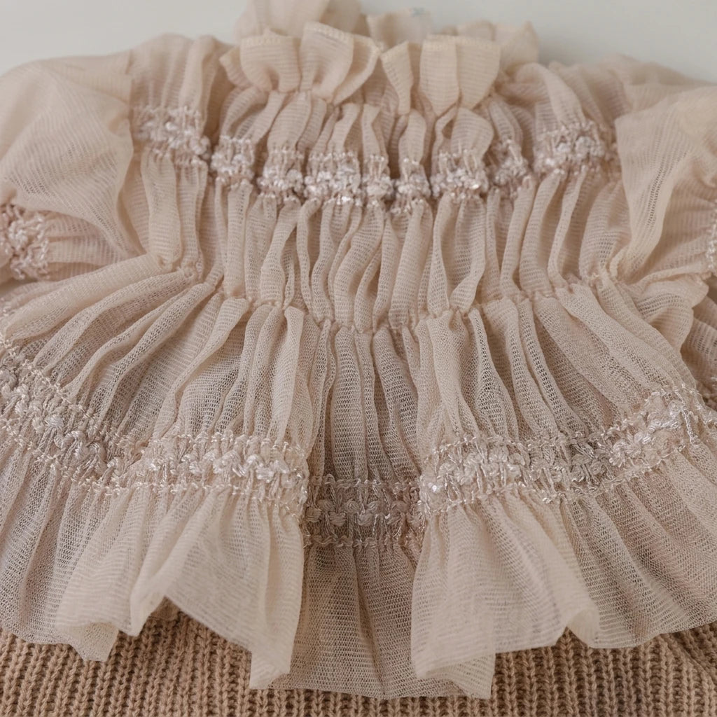 Pleated Chiffon Newborn Photography Set - Smocked Top & Knit Outfit
