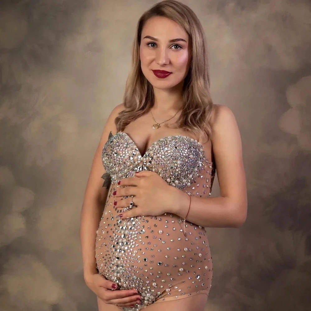 Maternity Rhinestones Pearl Stretch Jumpsuits Dress Photographic