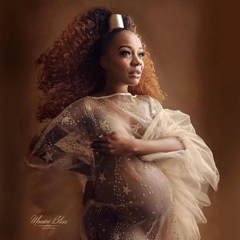 Maternity Goddess Crown Tulle Bronzing Dress Shooting