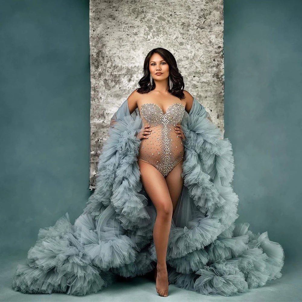 Maternity Rhinestones Pearl Stretch Jumpsuits Dress Photographic
