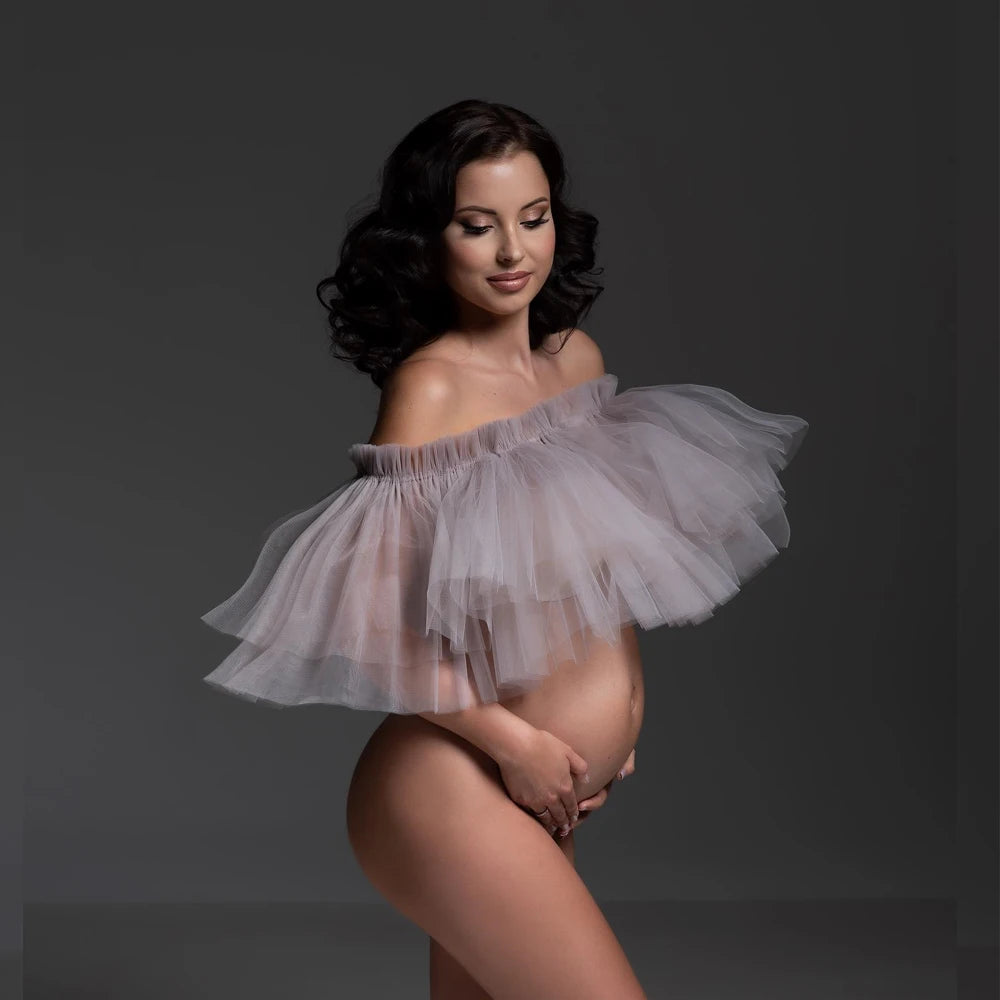 Maternity Transparent Gauze Strapless Pullover Cape Little Gown