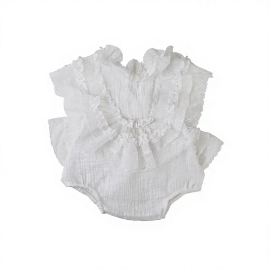 Premium White Lace Newborn Romper - Elegant Photography Outfit with Adjustable Back-Tie