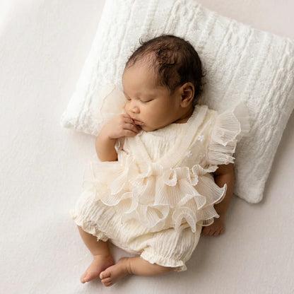 Floral Embroidered Pleated Mesh Newborn Romper