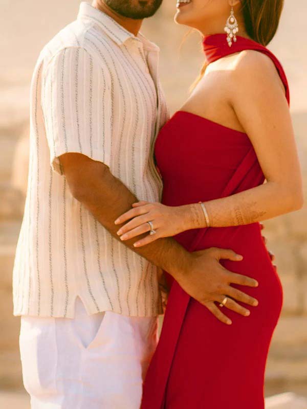 fotobeyou Red Strapless Scarf Mermaid Elegant Maternity Photoshoot Maxi Dress