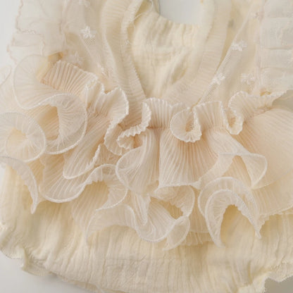 Floral Embroidered Pleated Mesh Newborn Romper