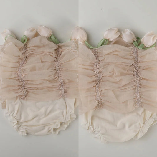 Smocked Chiffon Newborn Photography Set - Ruffled Blouse & Bloomers Outfit
