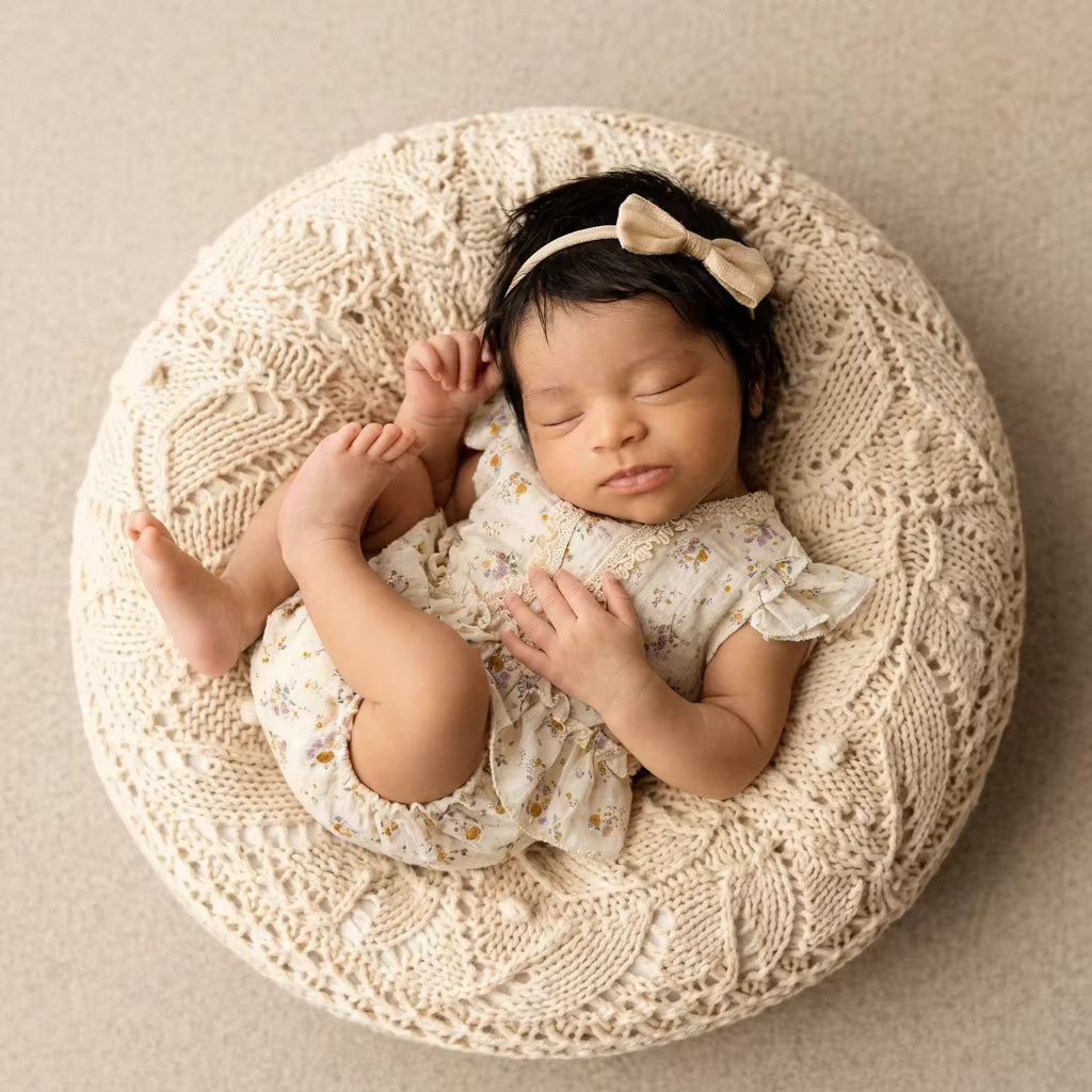 Floral Muslin Newborn Romper - Lace Trim Photography Outfit for Baby Girls