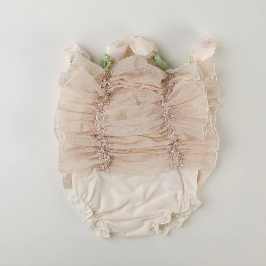 Smocked Chiffon Newborn Photography Set - Ruffled Blouse & Bloomers Outfit