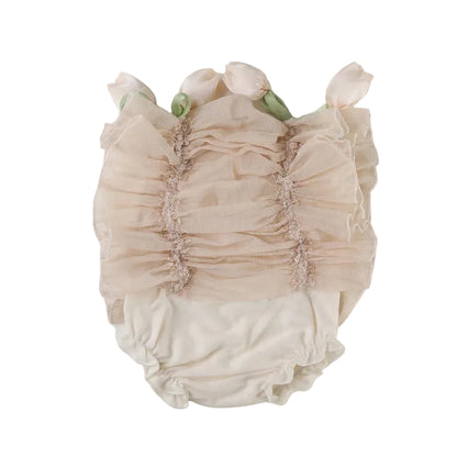 Beige Smocked Chiffon Newborn Ruffle Set