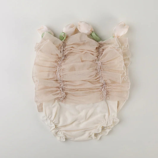 Smocked Chiffon Newborn Photography Set - Ruffled Blouse & Bloomers Outfit