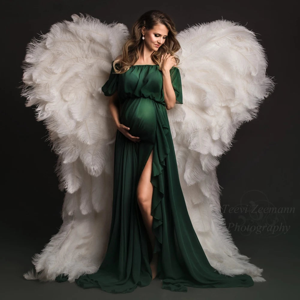 Maternity Shoulder Ruffle Sleeve Chiffon Dress