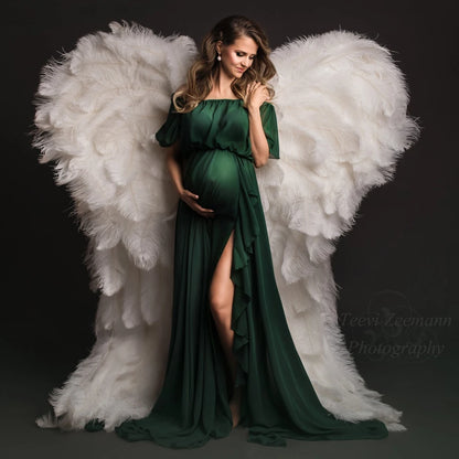 Maternity Shoulder Ruffle Sleeve Chiffon Dress