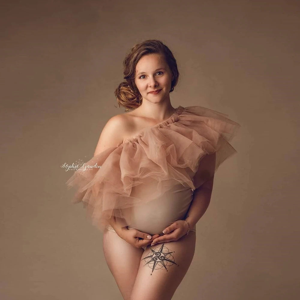 Maternity Transparent Gauze Strapless Pullover Cape Little Gown