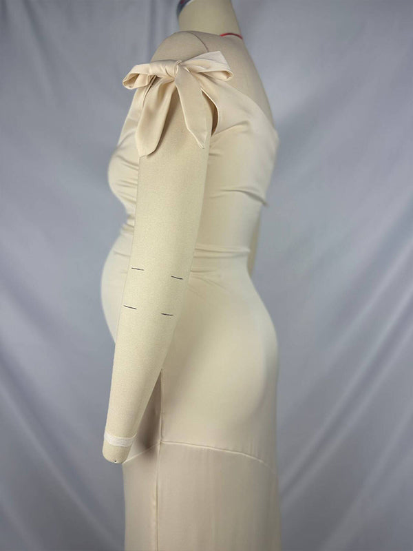 fotobeyou Off Shoulder Ruched Bow Elegant Maternity Baby Shower Maxi Dress