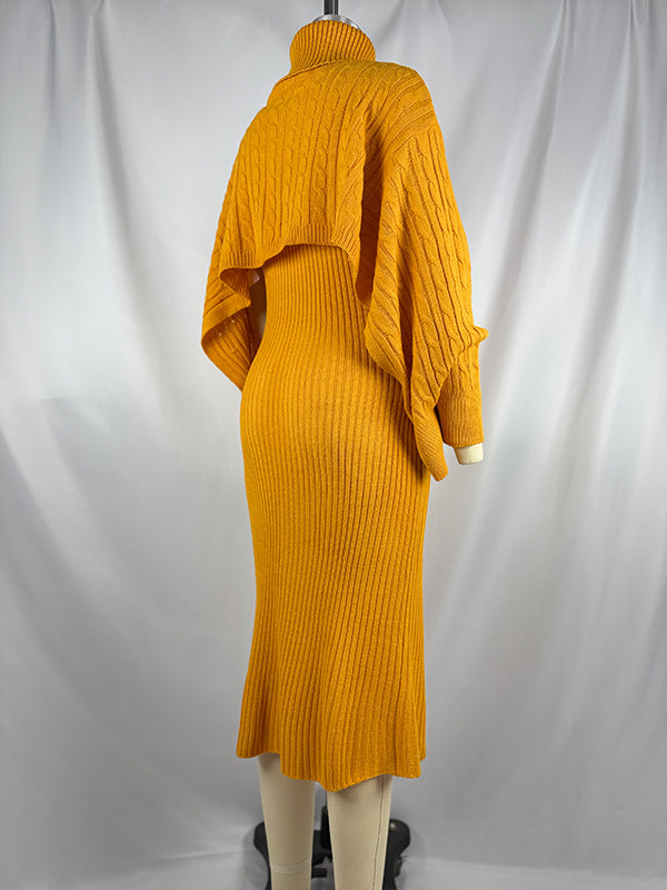 fotobeyou Solid Color Knitting 2-in-1 Bodycon Baby Shower Maternity Sweater Midi Dress